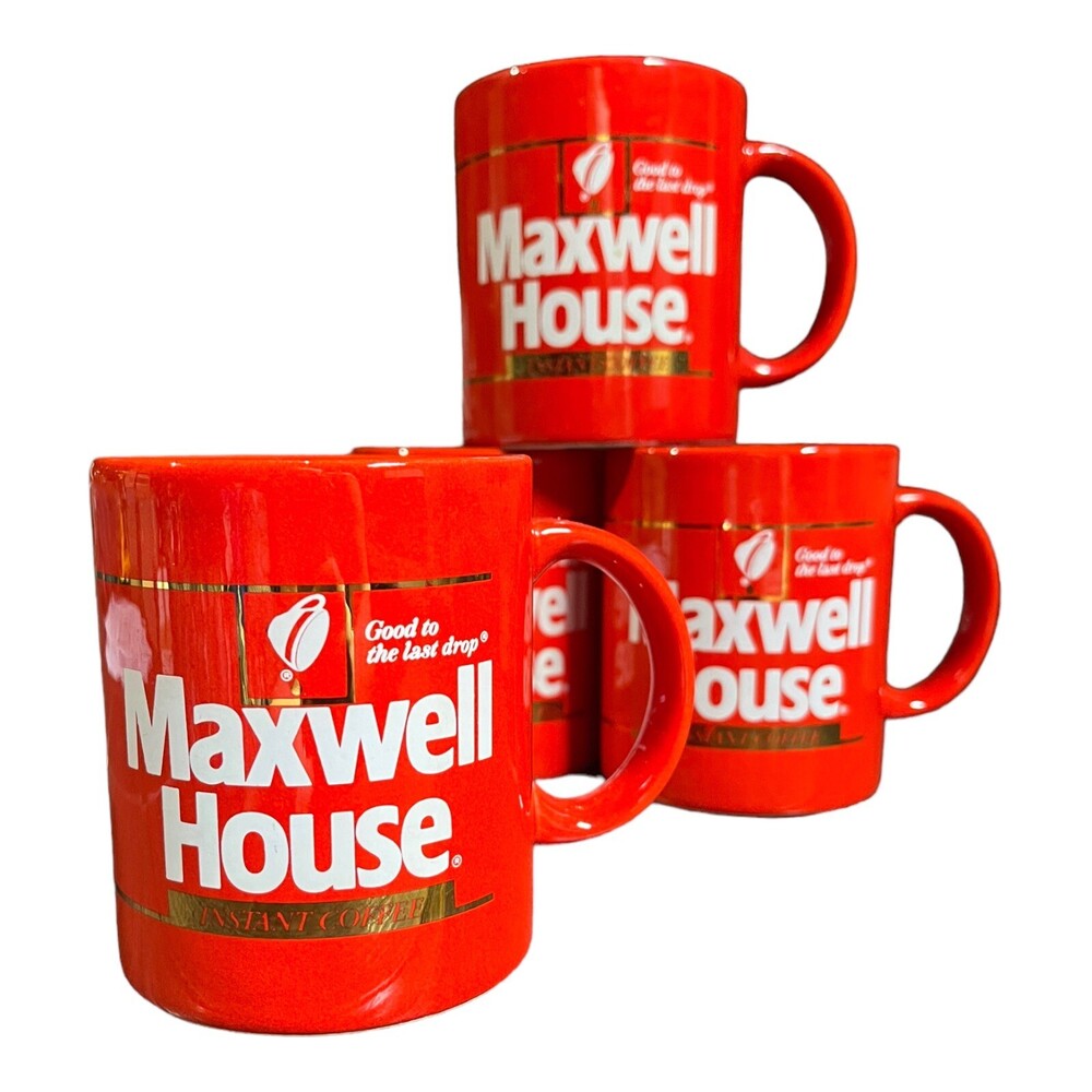 VTG Set 4 Maxwell House Instant Coffee Ceramic Cup Mug Good Last Drop Japan 80s